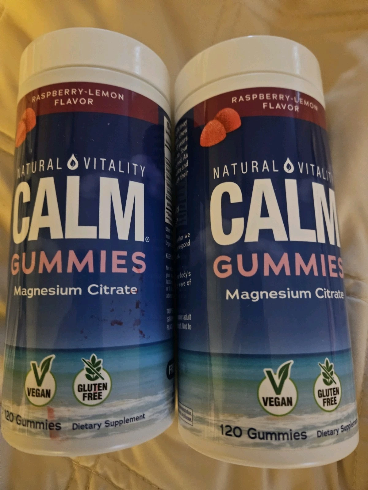Lot Of 2 Natural Vitality Calm + Calcium 120 Ct Rasp!/ Lemon 240 Count Exp 2/27