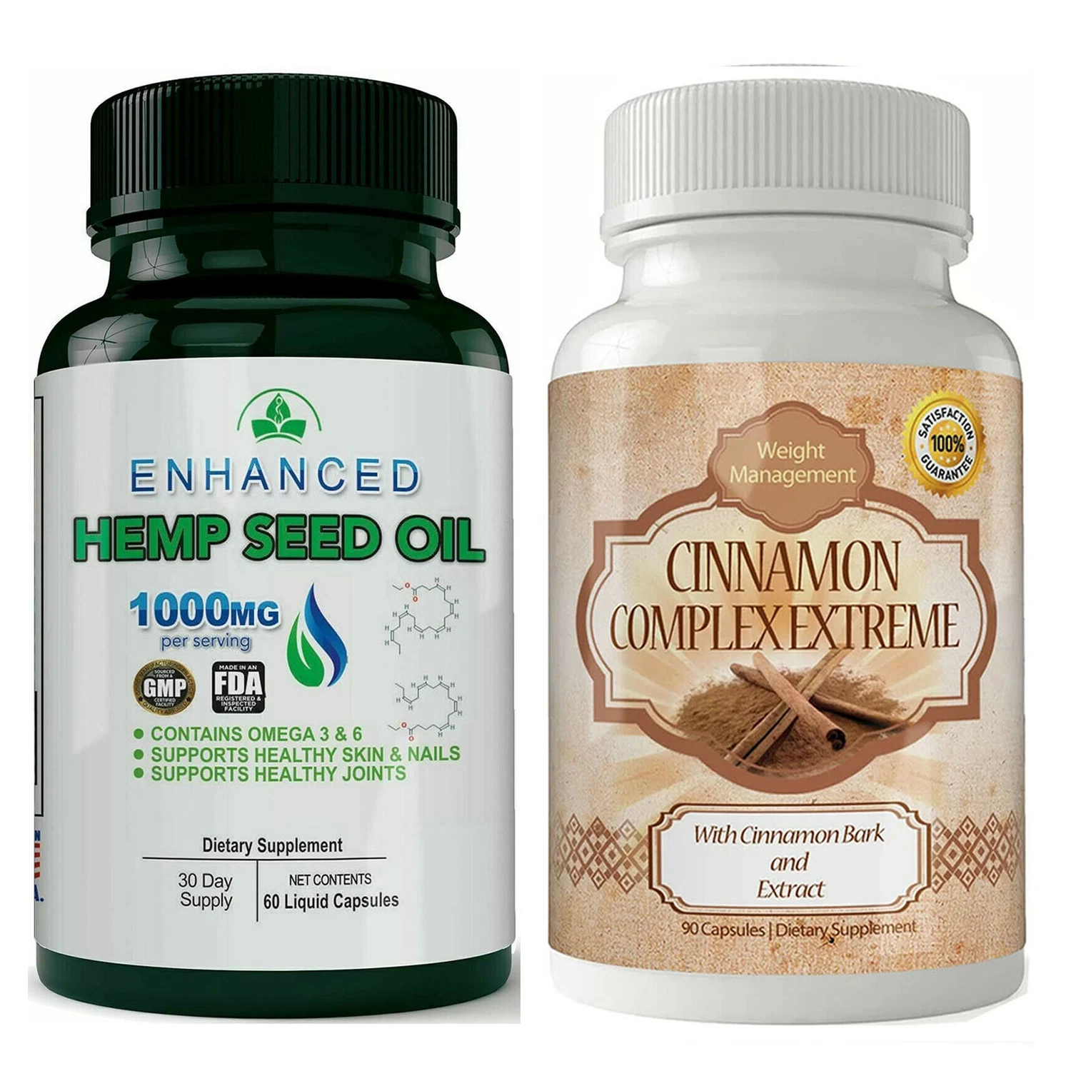 Hemp Seed Oil Supports Skin Nails Joints & Cinnamon Extract Weight Loss Capsules