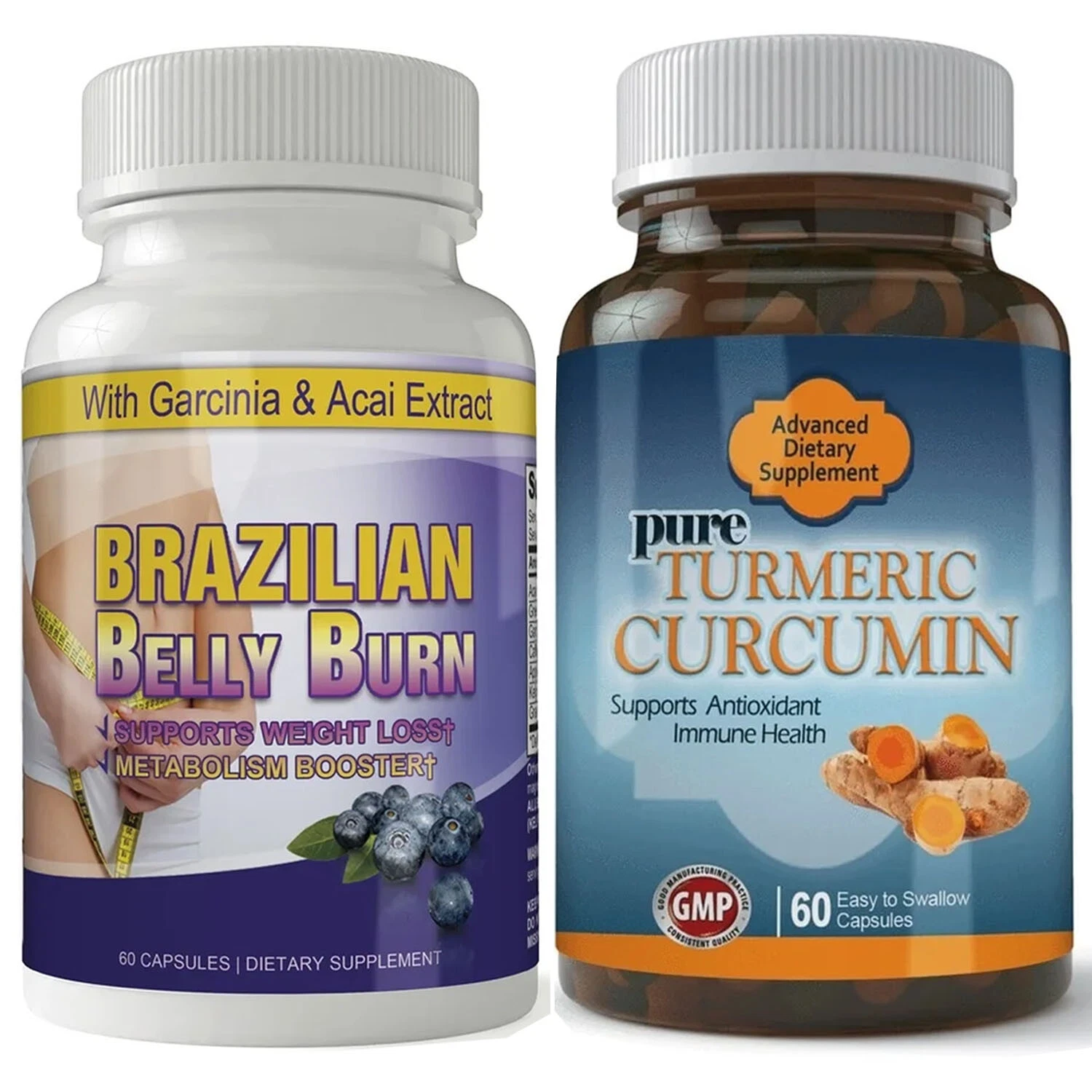 Ultimate Turmeric Weight Loss Caps & Brazilian Belly Burn Pills 2 Pack