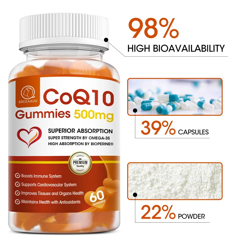 COQ10 Gummies 500mg For Cardiovascular Heart Health,Increase Energy & Stamina