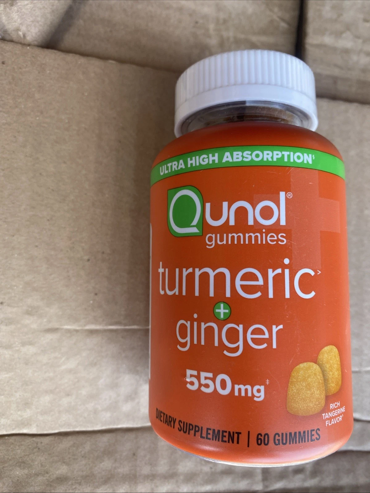 Qunol Gummies Turmeric + Ginger Tangerine Flavor 550mg, 60 Gummies - EXP: 05/25