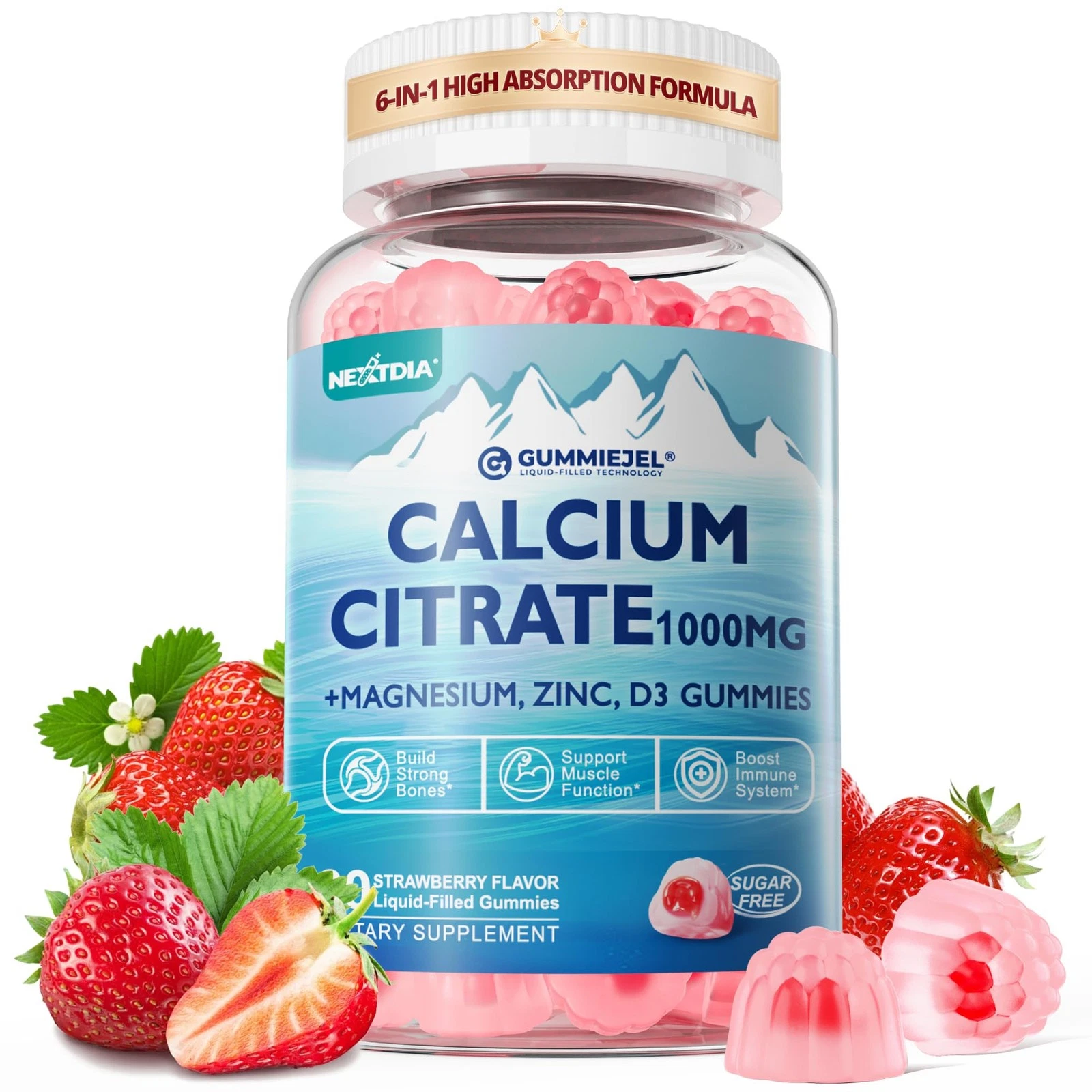 Calcium Citrate Gummies 1000mg, Made in USA: Calcium & Magnesium 2:1 Ratio, Plus