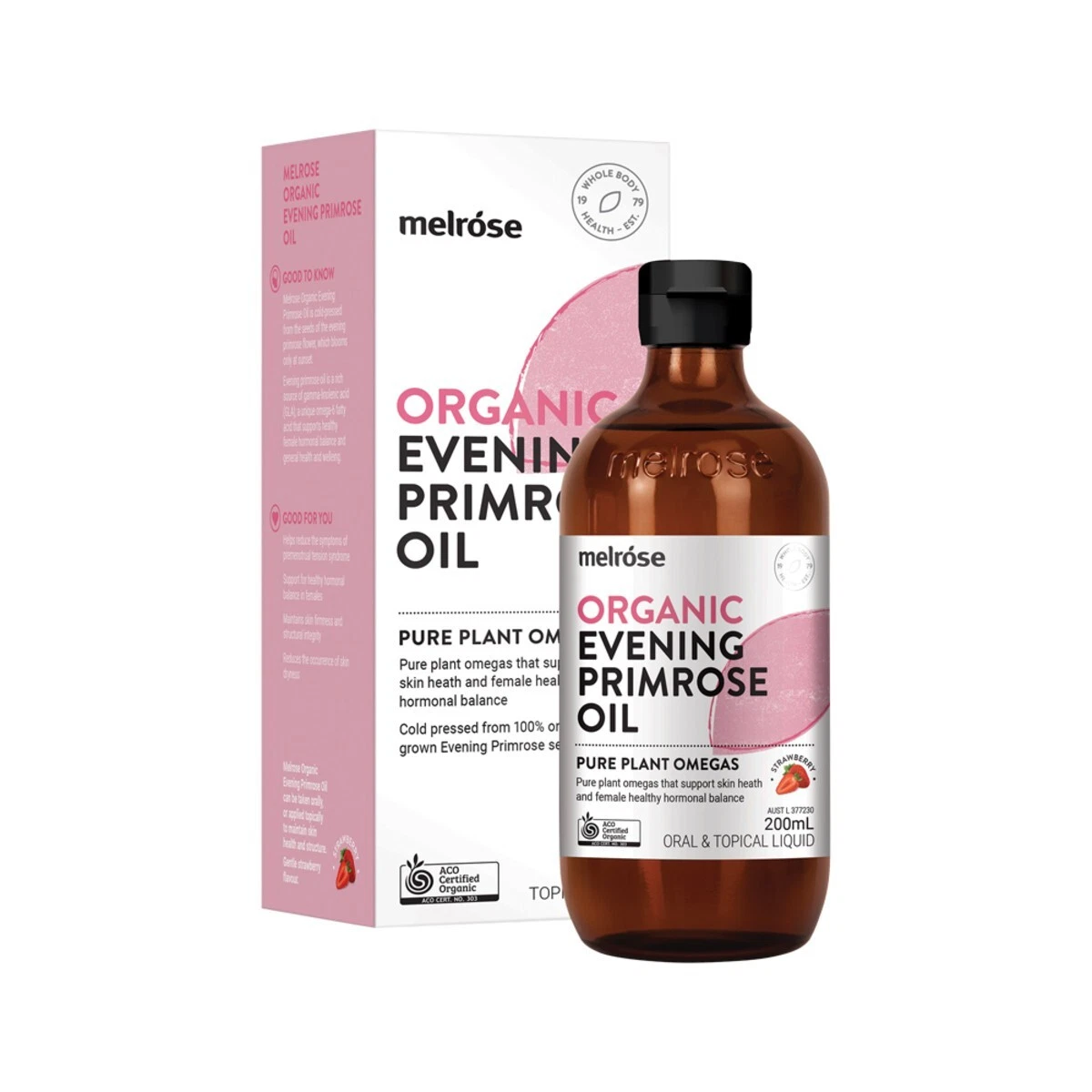 New Melrose Organic Evening Primrose Oil Strawberry 200ml Liquid EPO