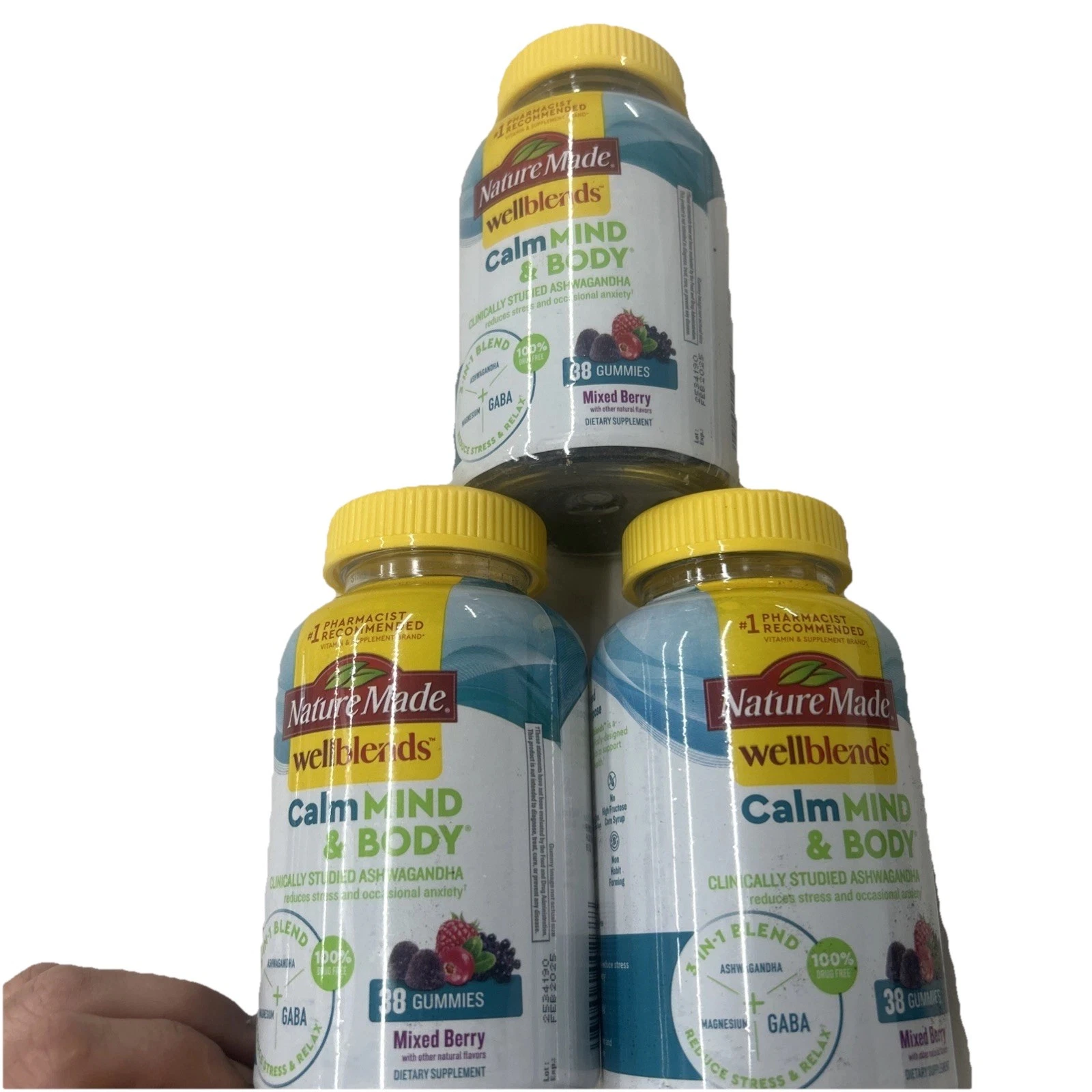 3 NIB Nature Made Wellblends Calm Mind and Body Mixed Berry Gummies 38ct Read