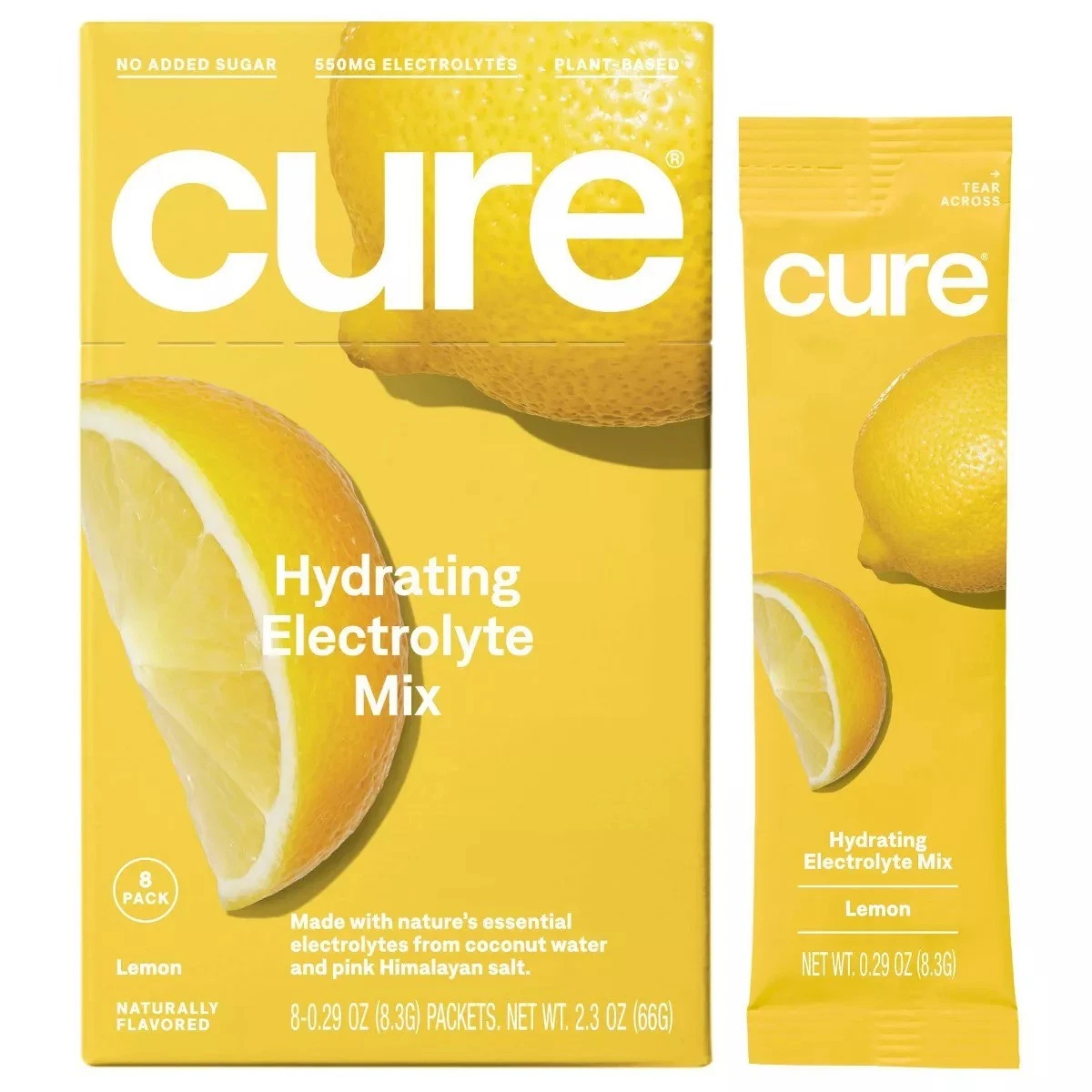Cure Hydration Electrolyte Vegan Drink Mix Powder - Lemon - 2.3oz/8pk