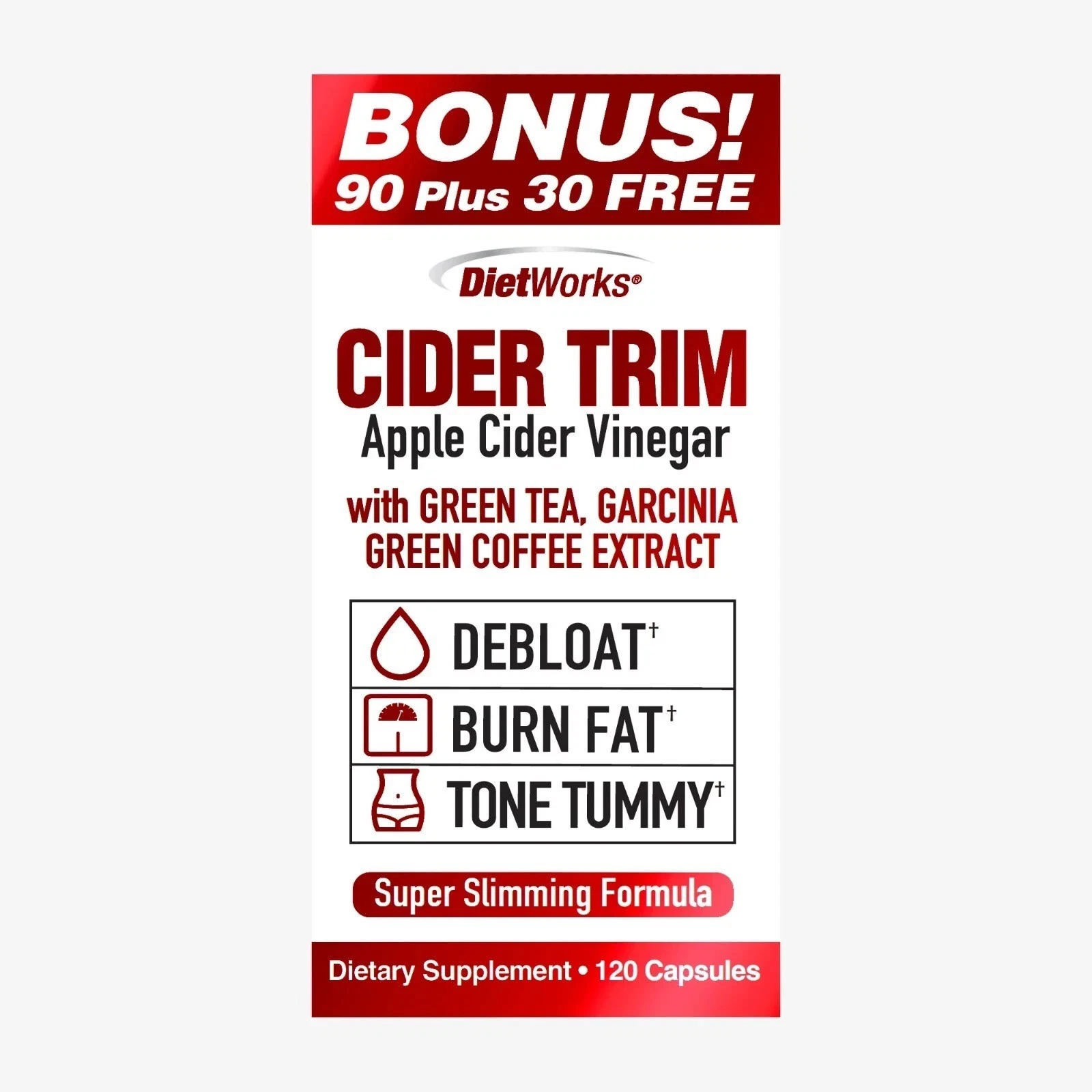 DietWorks Cider Trim Apple Cider Vinegar Super Slimming Formula Capsules, 120 Ct