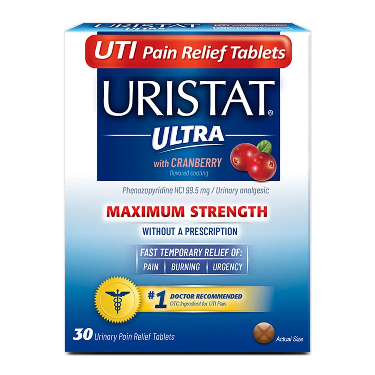 Ultra UTI Pain Relief Tablets, Max Strength, 30 Ct, Cranberry Coated