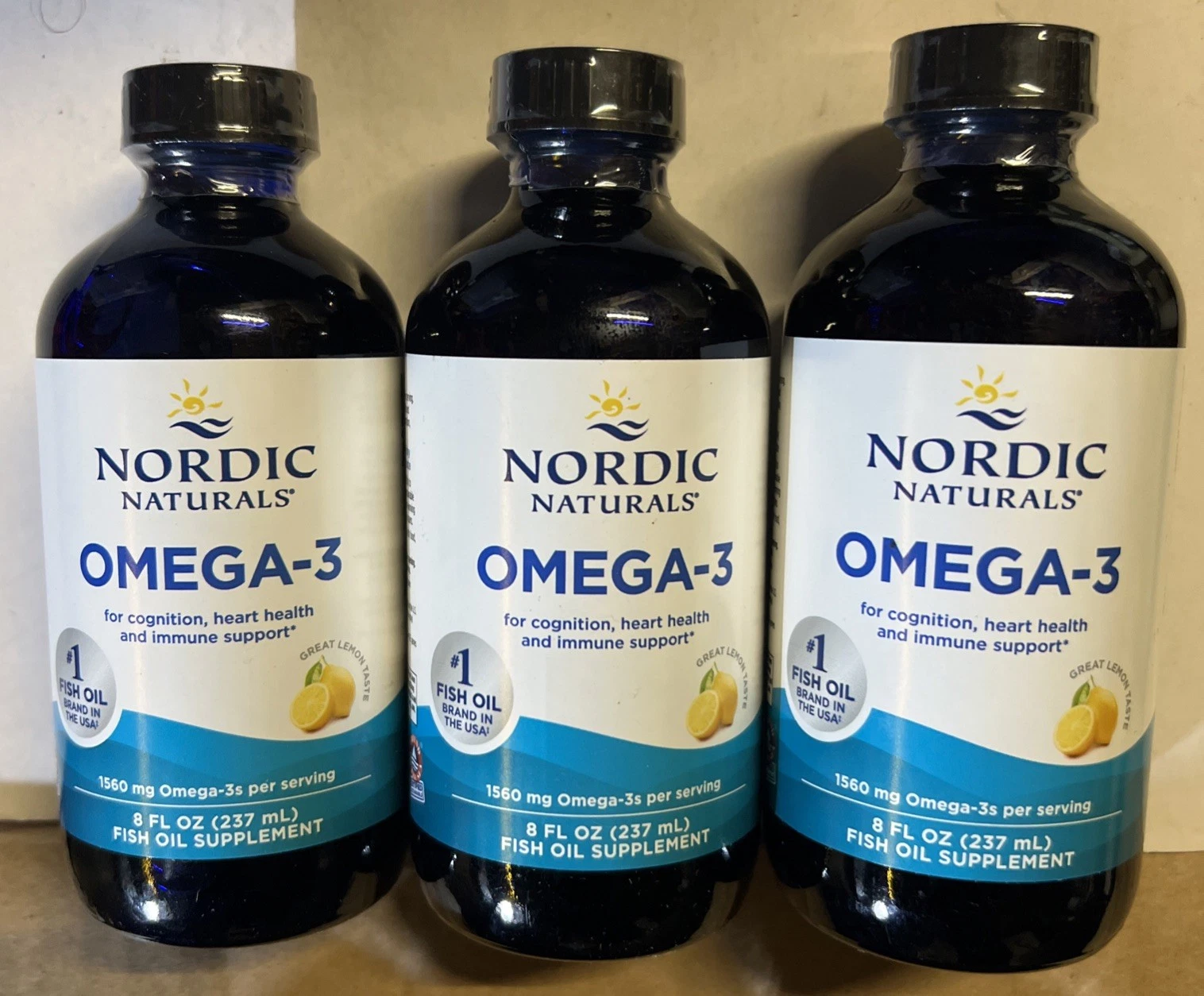 LOT OF 3 Nordic Naturals Omega-3 Lemon - Cognition,Heart Health, Immune 8 Oz ×3