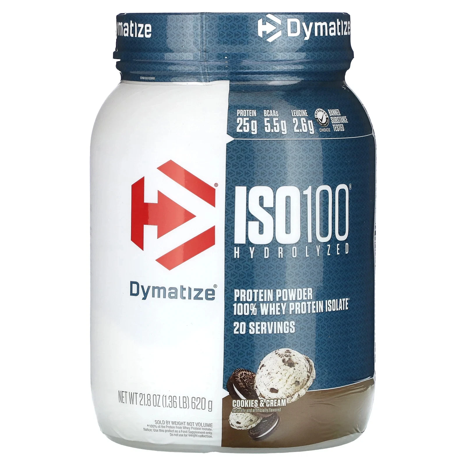 ISO100® Hydrolyzed, 100% Whey Protein Isolate, Cookies & Cream, 1.36 lb (620 g)