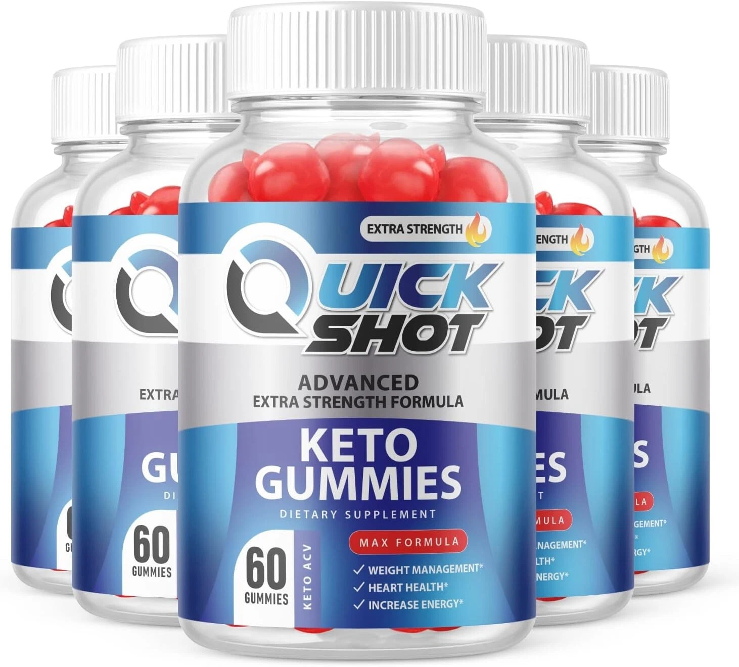 5 Pack - Quick Shot Keto ACV Gummies - Vegan, Weight Loss Supplement - 300 Gums