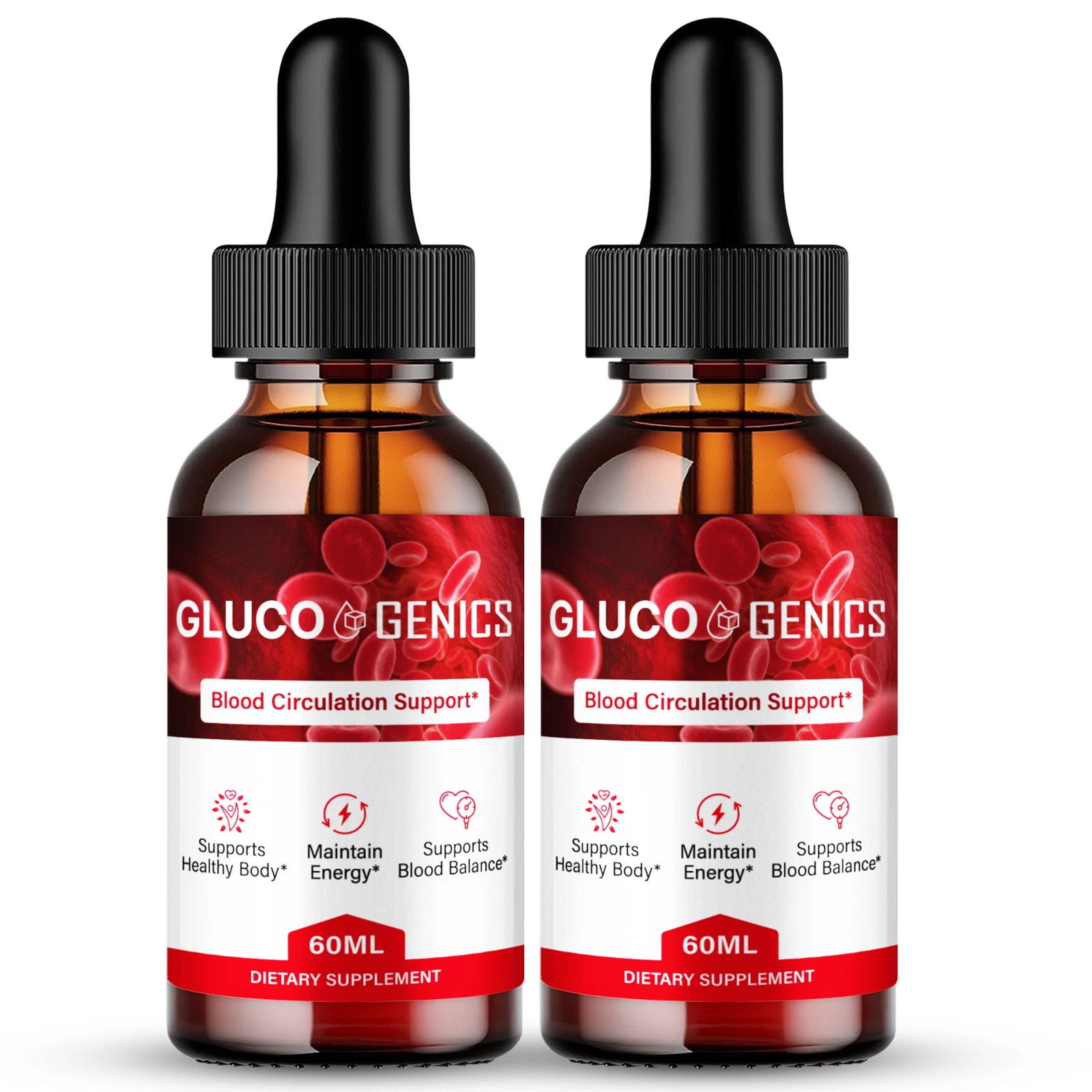 (2 Pack) GlucoGenics Drops, Gluco Genics Blood Health Support Formula Droppers