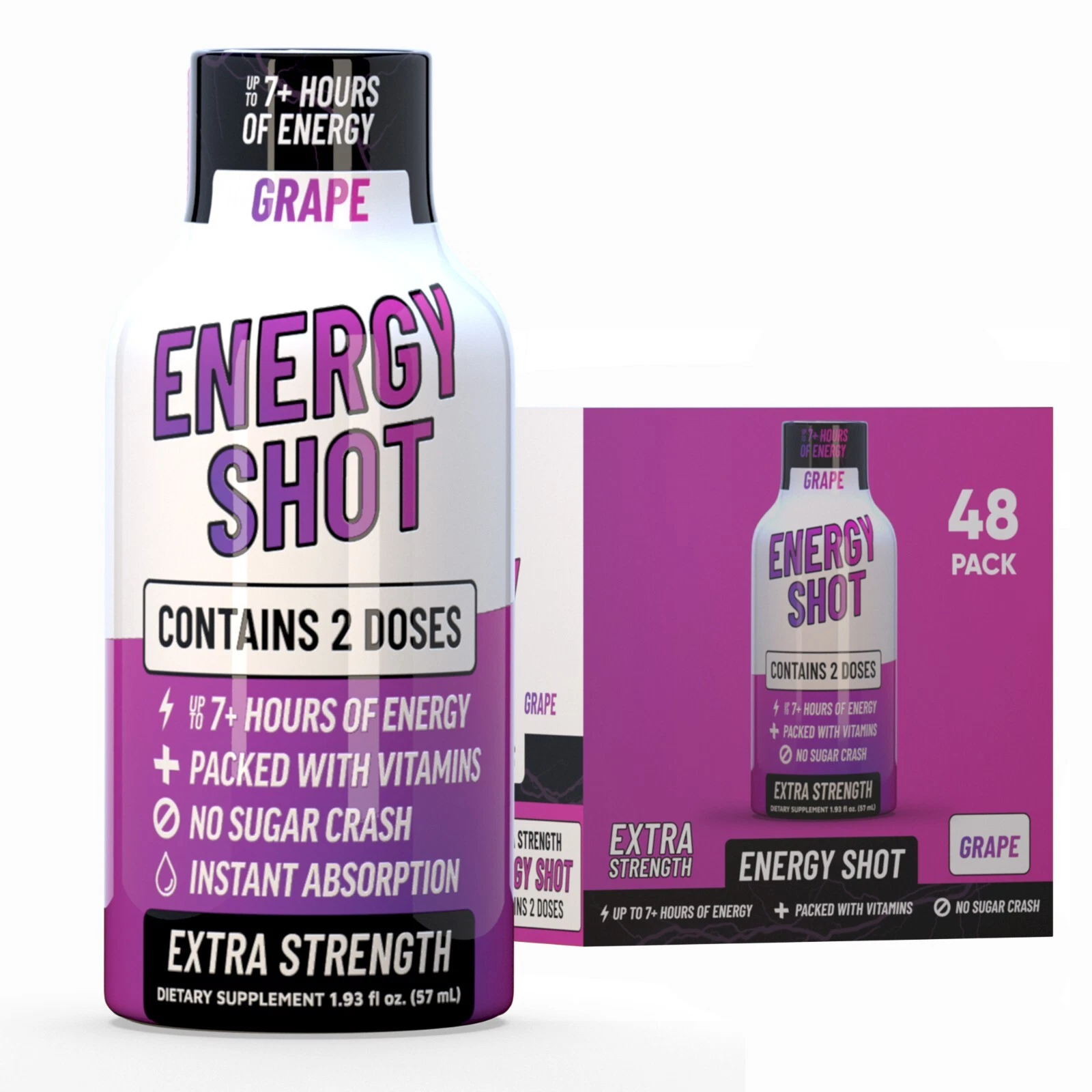 (48 Pack) GAQ Energy Shots, Grape, Energy Lasts Up to 7+ Hours