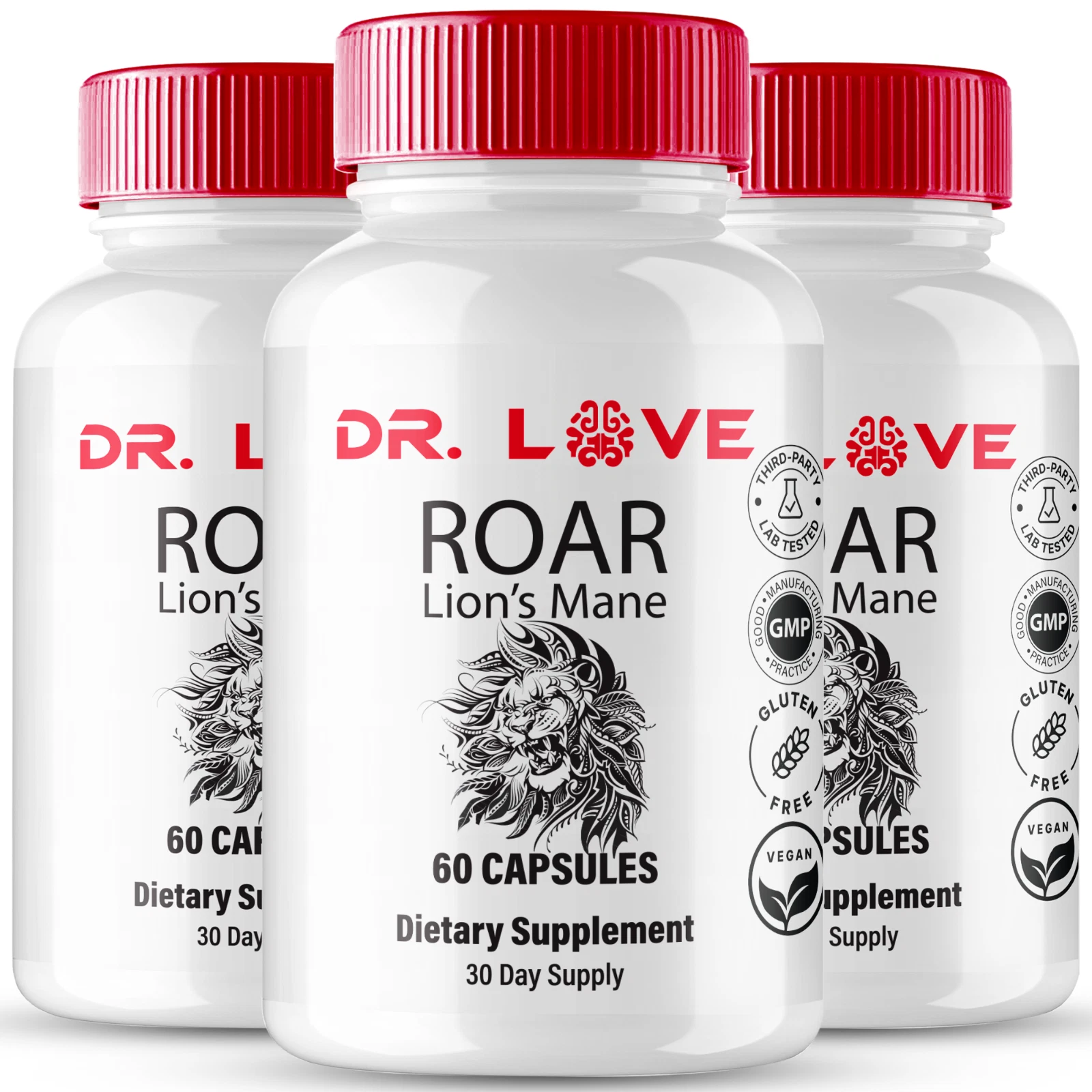 (3 Pack) Dr. Love Roar Lion’s Mane Male Capsules for Men Energy & Vitality Pills