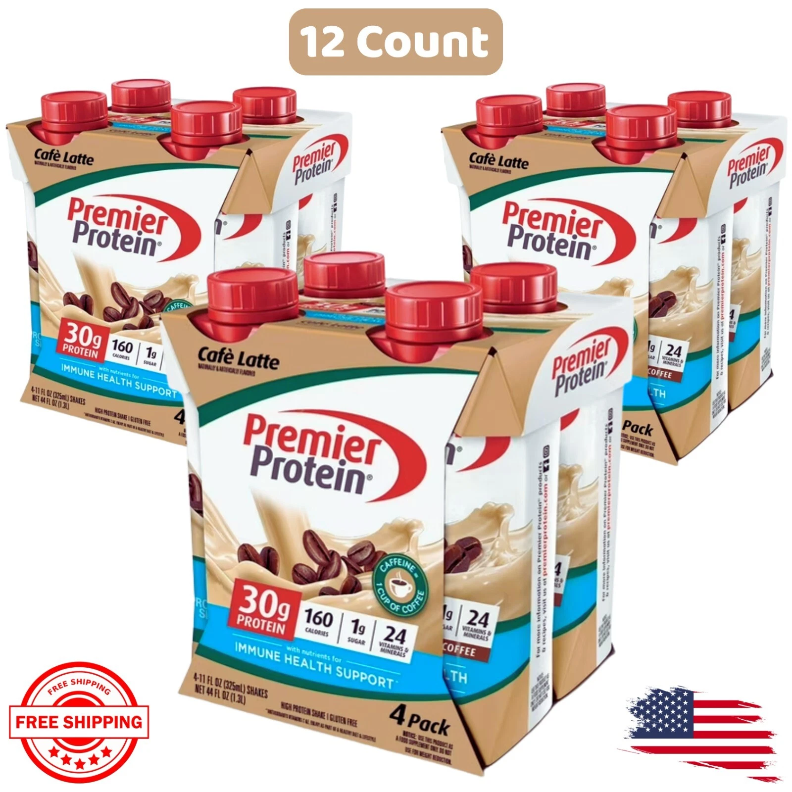 Premier Protein Shake, Café Latte, 30g Protein, 11 Fl Oz, 12 Ct