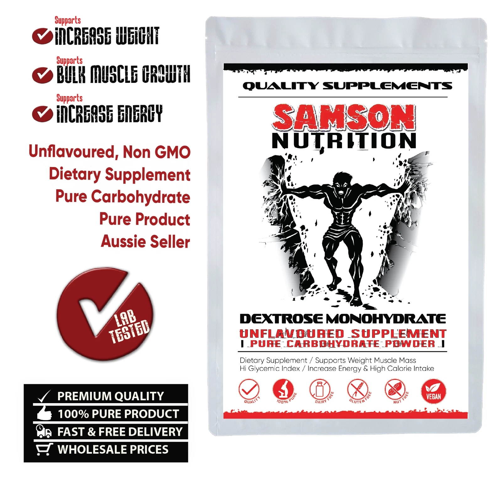 Dextrose Monohydrate Powder 4kg, Complex Carbohydrate, Unflavoured, 100% Pure