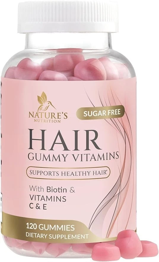 Sugar Free Hair Vitamins Gummies with Biotin 5000 mcg, Vitamin A, B12, C, D & E
