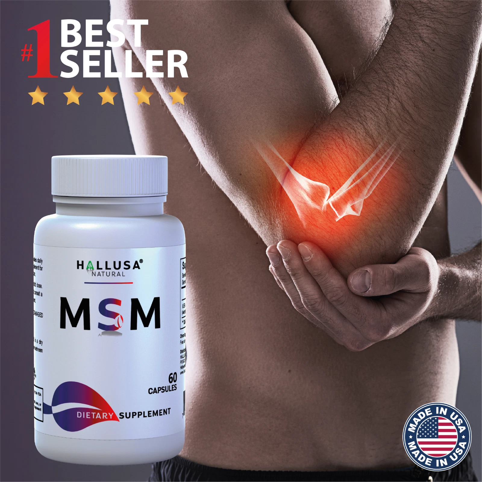 Hallusa Natural MSM Capsules 1000mg Anti inflammatory & Joint Support - 60 Caps