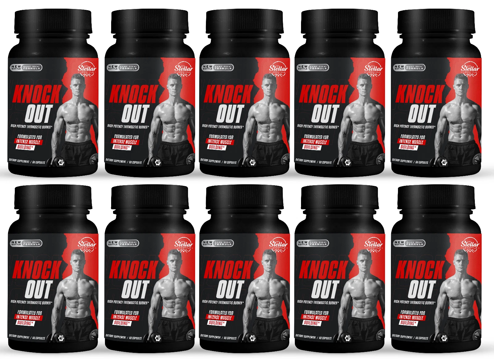 10 Pack Knock Out, quemador de grasa instantáneo-60 Capsulas x10