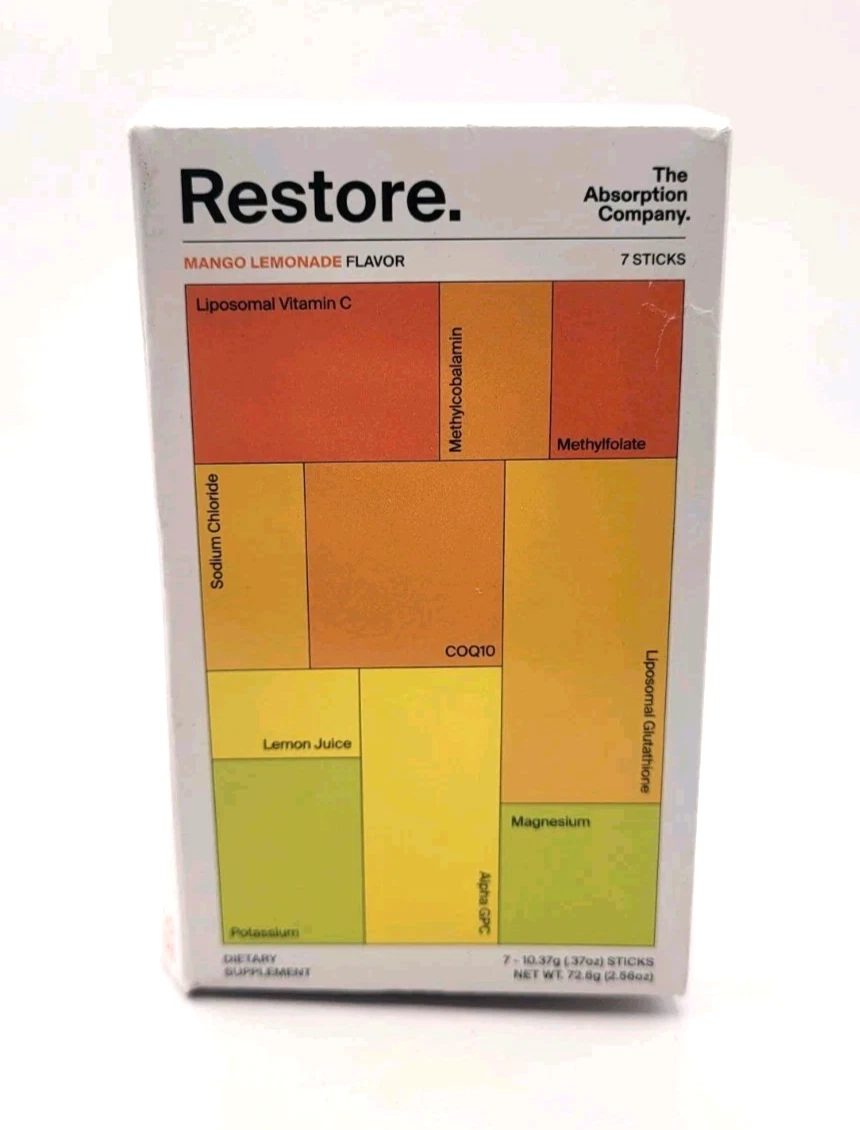 The Absorption Company RESTORE Drink Powder MANGO LEMONADE Flavor 7 Sticks Pack