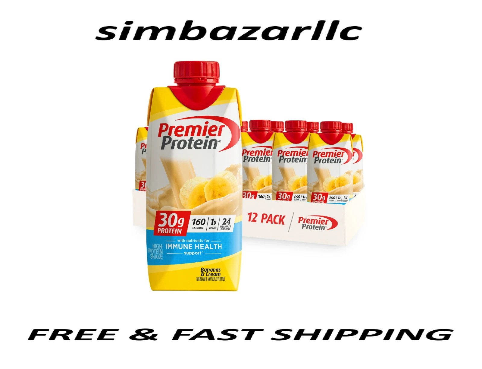 Premier Protein Shake, Bananas & Cream, 30g Protein, 11 fl oz, 12 Ct