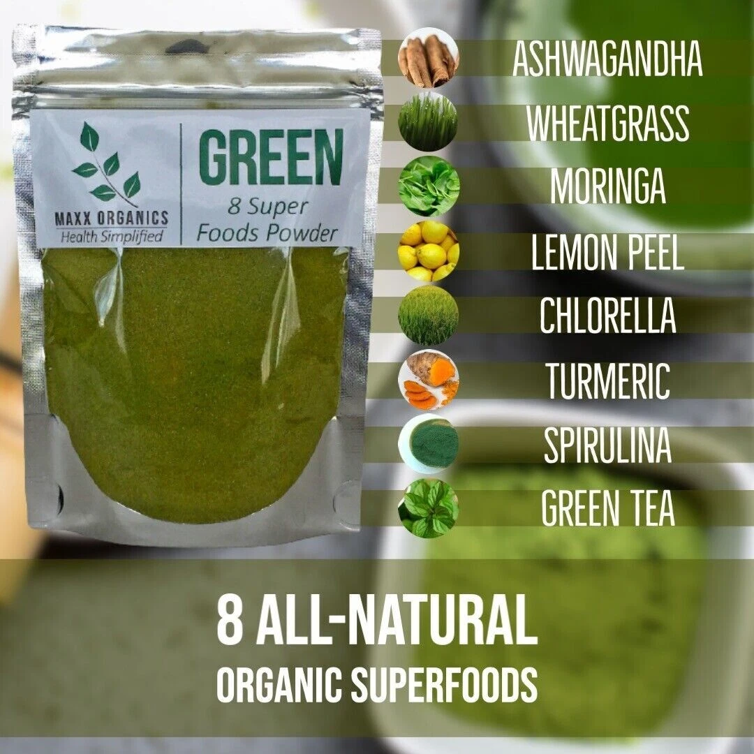 MAXX Organics 8 SUPERFOODS POWDER 30 Day Supply Compare to Organifi Green Juice