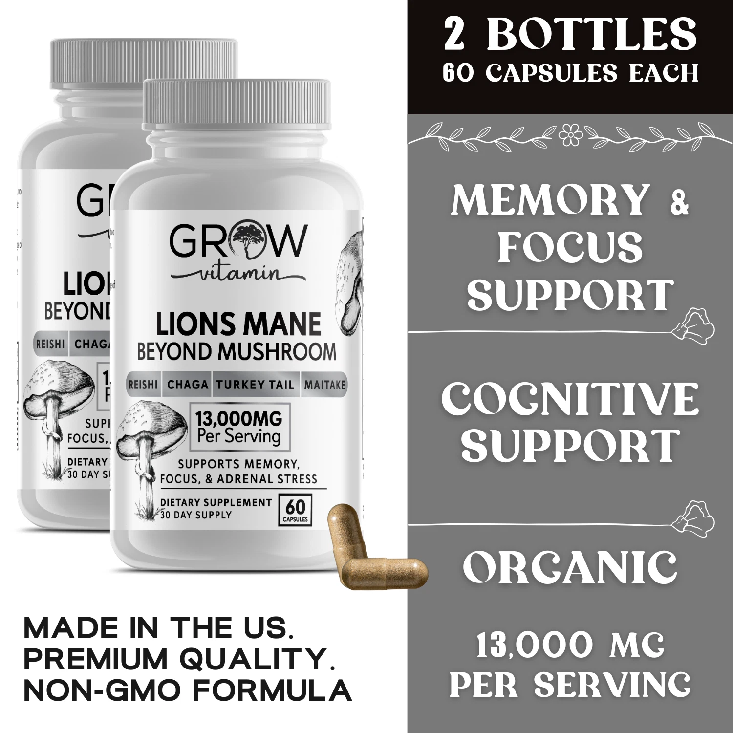 Dr. Emil Nutrition Elite Lion's Mane Mushroom Plus Chaga, Reishi & Maitake 2PACK