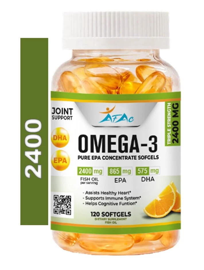 Omega 3/ GARLIC Fish Oil Capsules 3x Strength 2400mg EPA & DHA, Highest Potency
