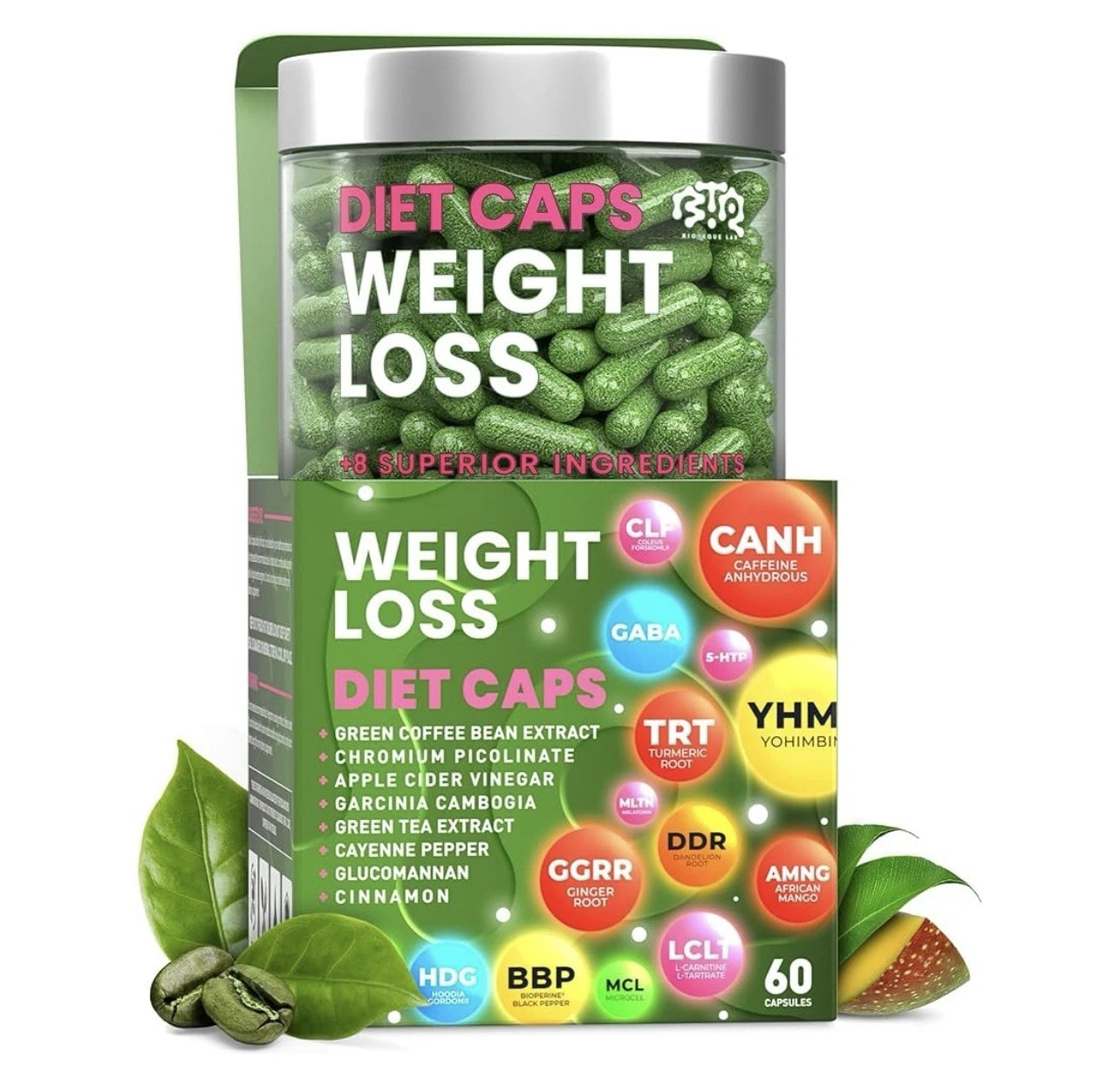 Bioteque Lab Weight Loss Diet Capsules, Natural Appetite Suppressant 60 Ct