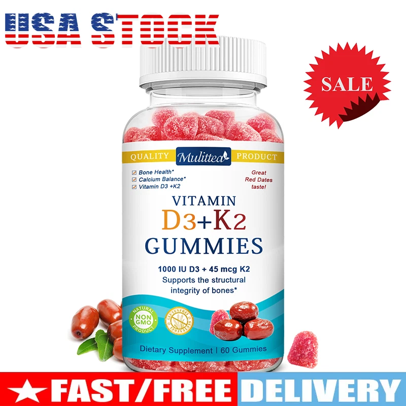 60pcs Vitamin K2+D3 Gummies,Support Bone Health,Calcium Balance,Immune Health