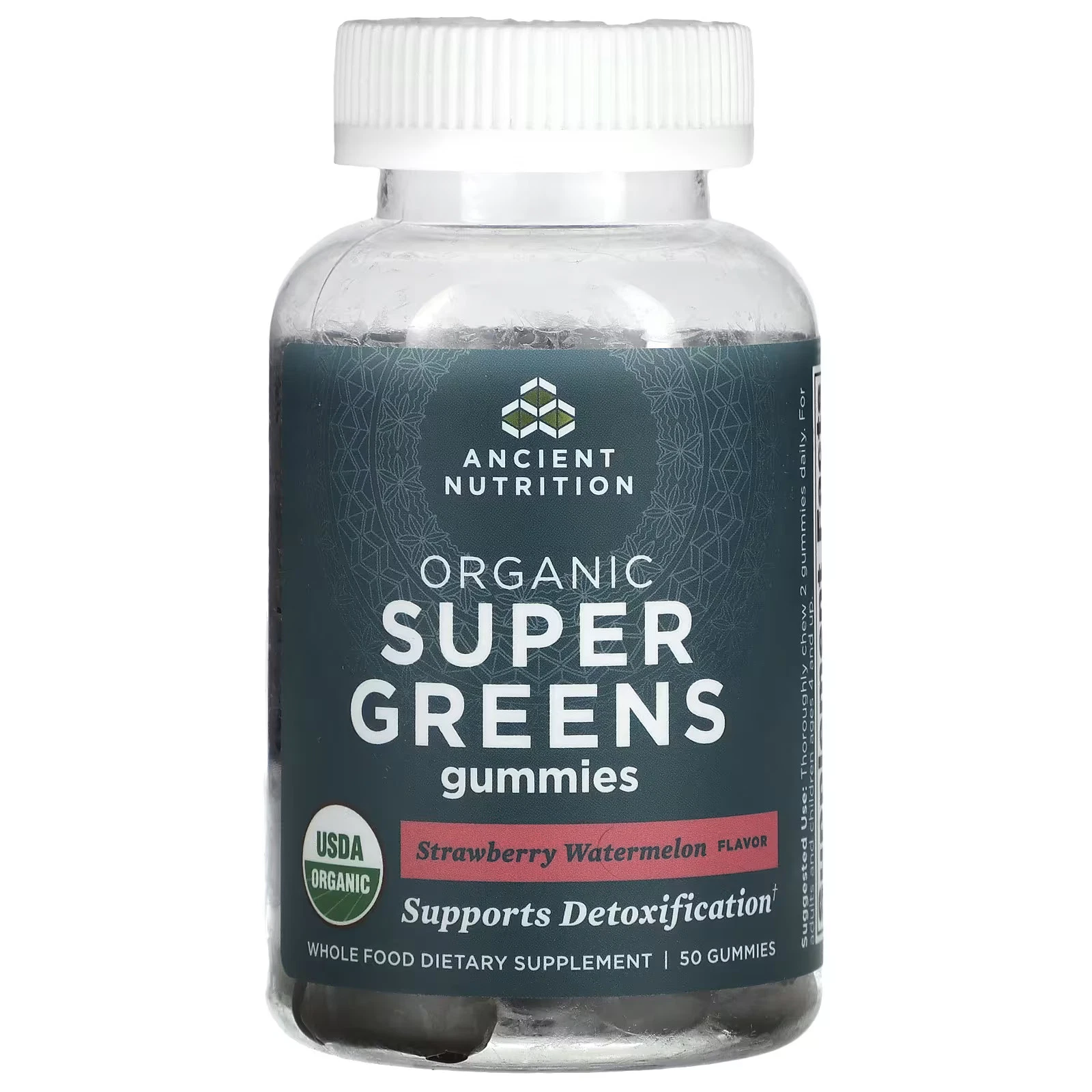 2 X Ancient Nutrition, Organic Super Greens Gummies, Strawberry Watermelon, 50 G