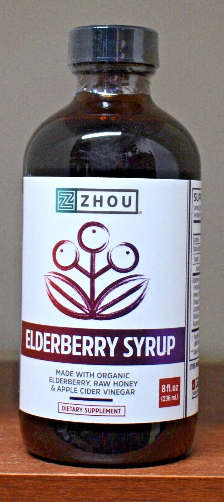 Zhou Elderberry Syrup 8oz Honey Apple Cider Vinegar Immune Boost 236ml