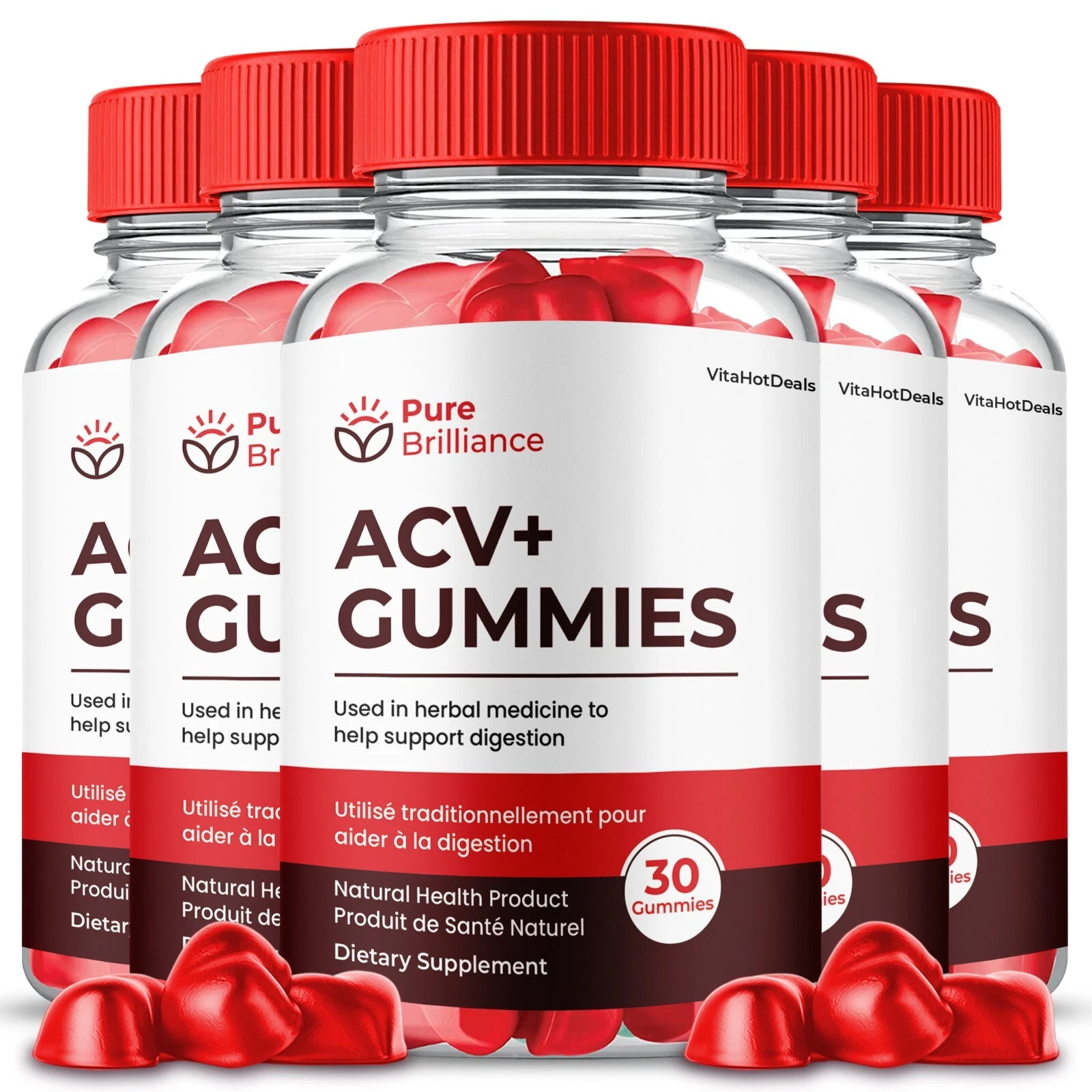 Pure Brilliance ACV Gummies, Apple Cider Vinegar, Max Strength Gummies (5 pack)