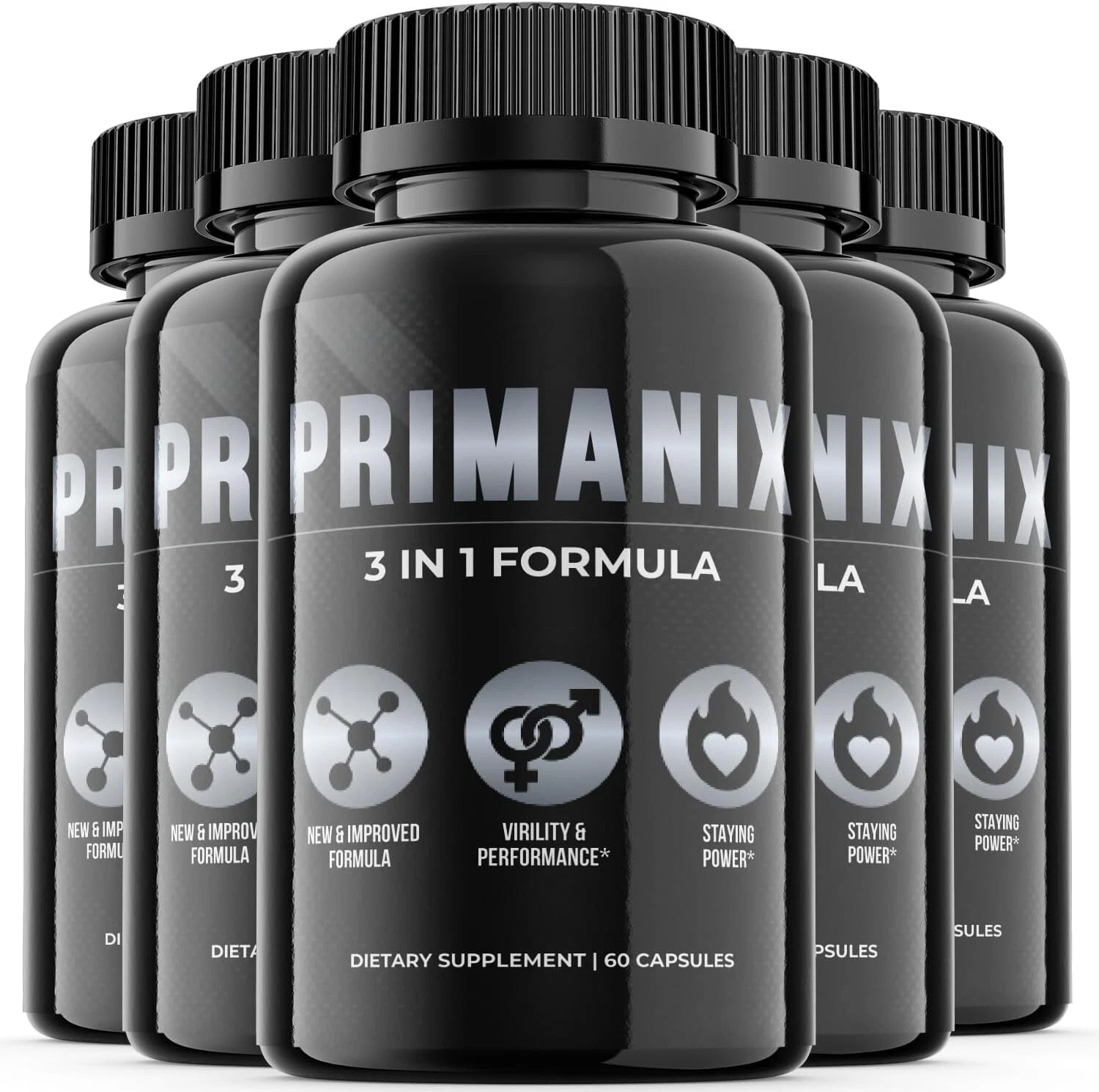 (5 Pack) Primanix Pills - Male Vitality Supplement Pills, Vegan - 300 Capsules
