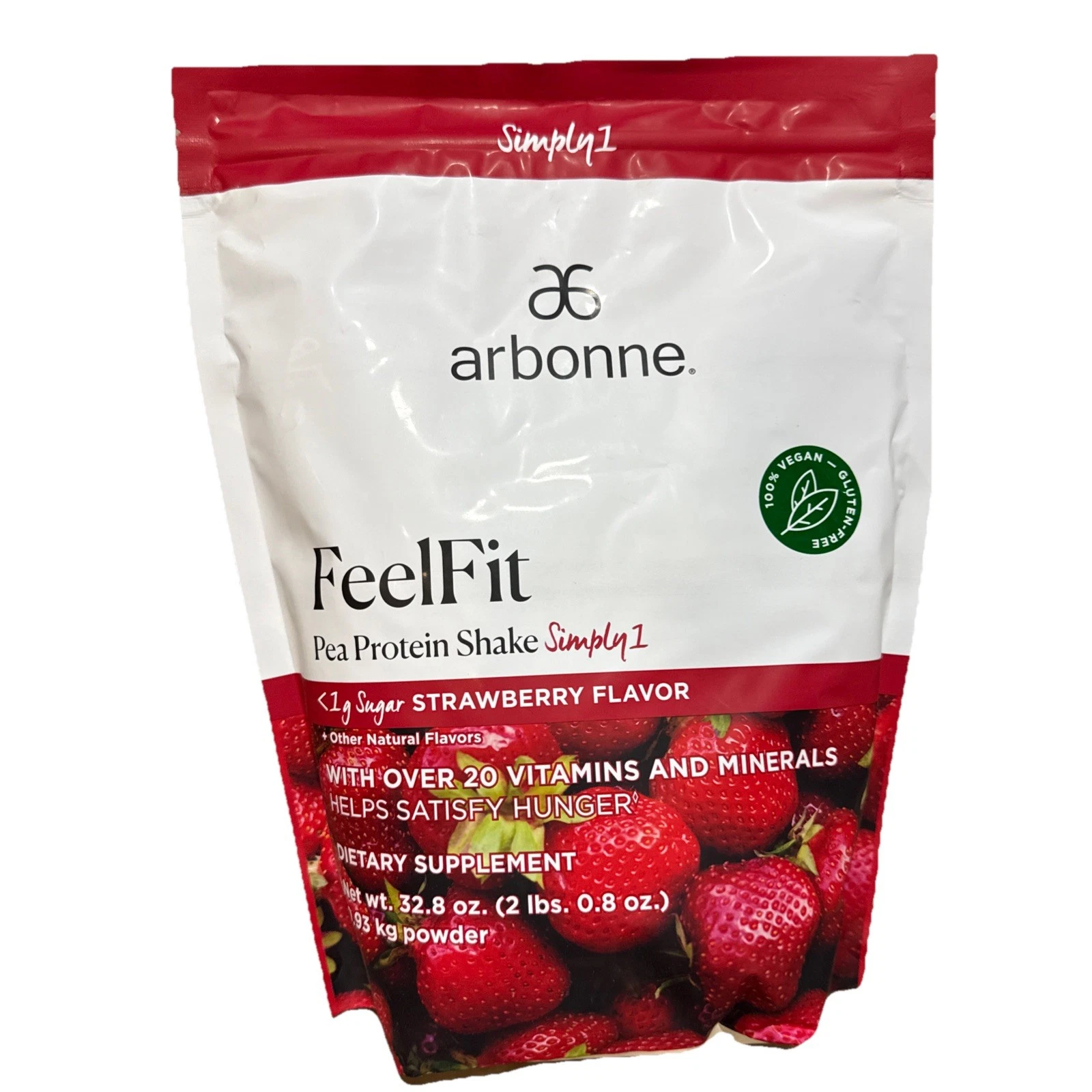 12 PACK CASE - Arbonne FeelFit Pea Protein Shake Simply1 (Strawberry) Exp. 9/24