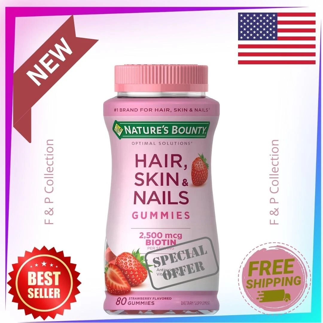 Nature's Bounty Hair, Skin and Nails Vitamins with Biotin, 80 Gummies, 2500 mcg