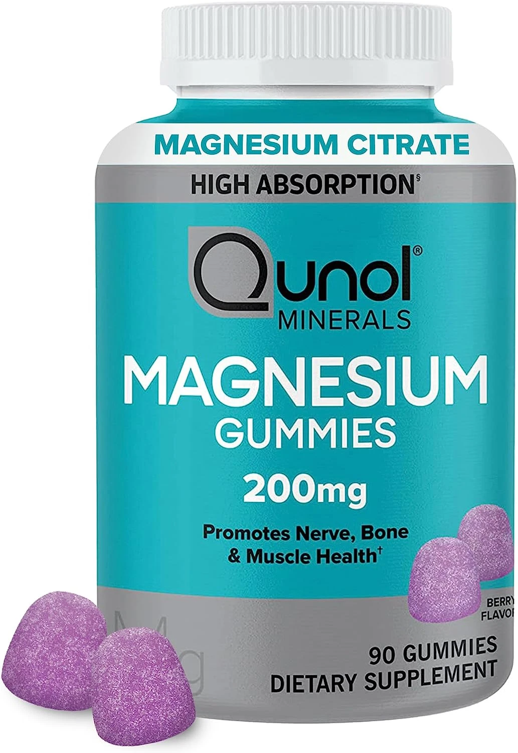 Qunol Magnesium Citrate Gummies 200mg, High Absorption, Nerve Bone Muscle Health