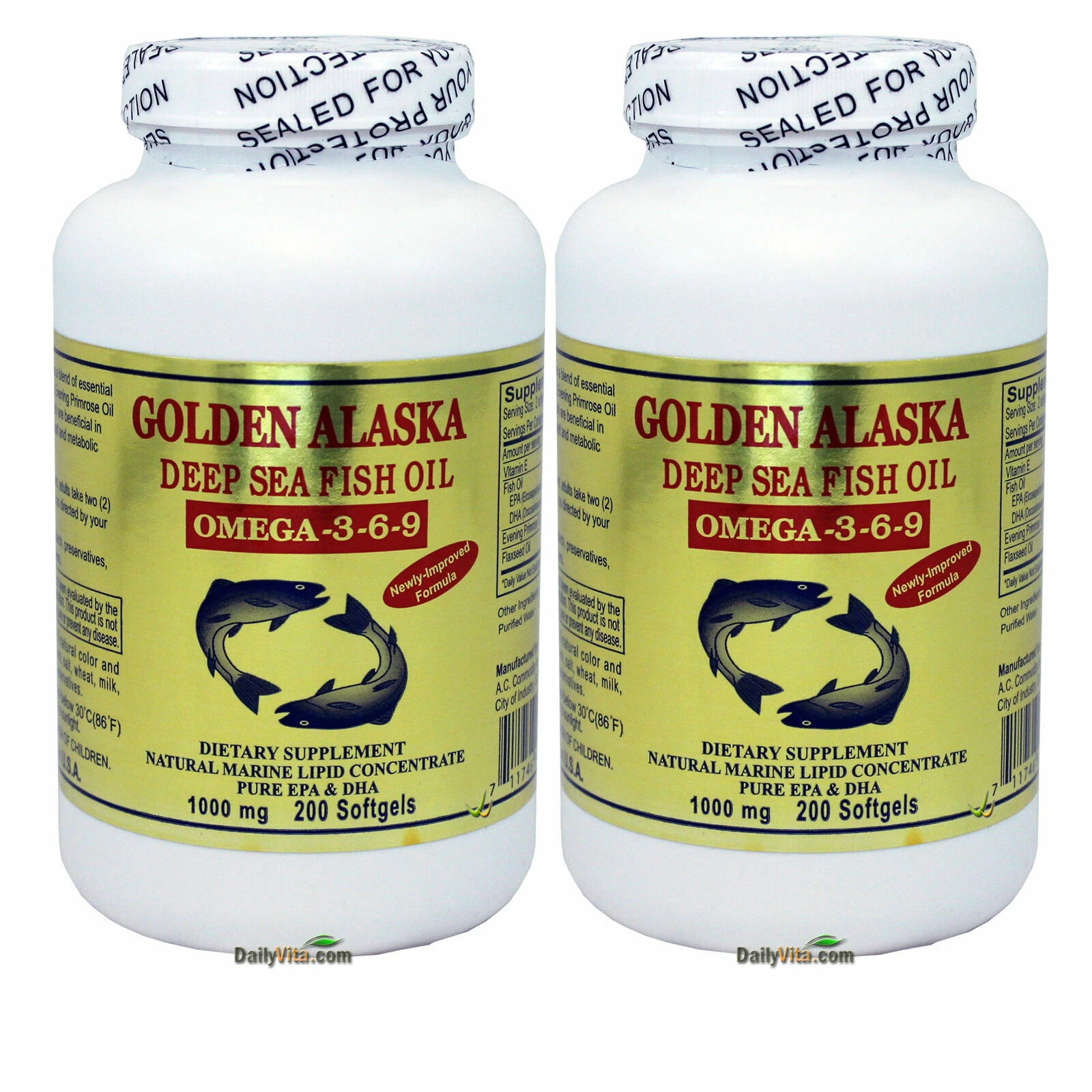 2 x Gold Vitamin Golden Alaska Deap Sea Fish Oil Omega 3-6-9 1000 mg 200 SG