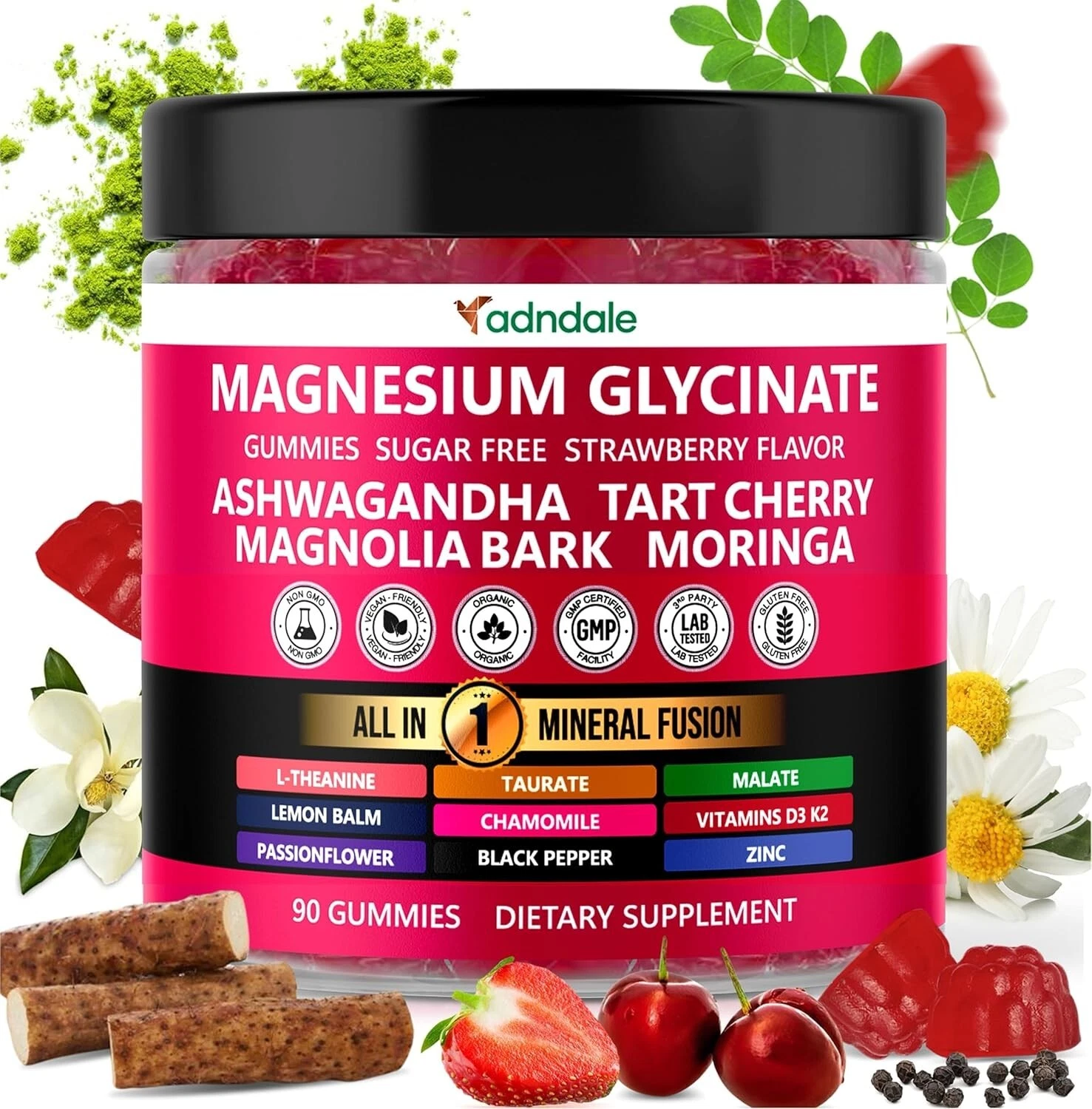 Adndale 90ct 15-in-1 Magnesium Glycinate Gummies 400 mg/serv- with Magnesium ...