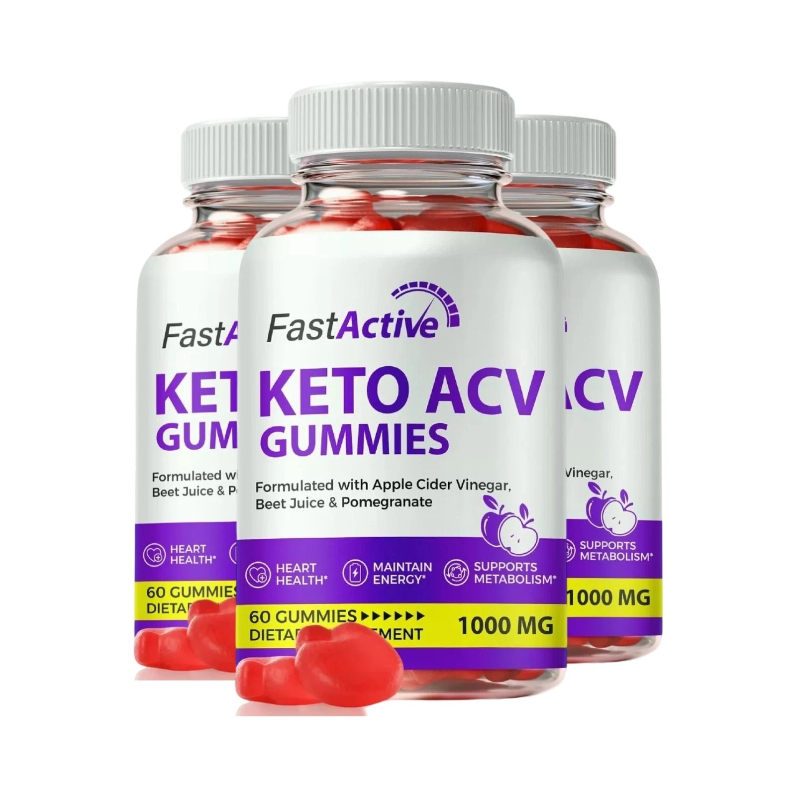 3-Pack Fast Active Gummies, FastActive Keto ACV for Weight Loss - 180 Gummies