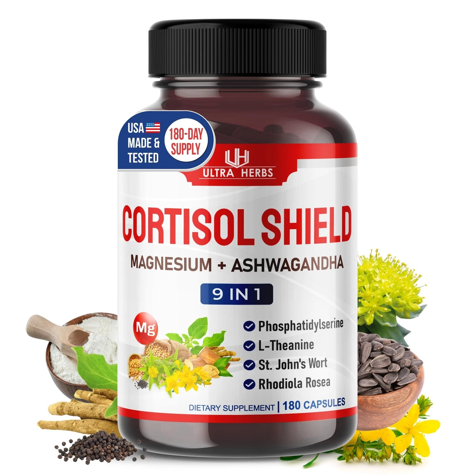 CORTISOL Shield 9-in-1 -Magnesium + Ashwagandha with Phosphatidylse... Fast Ship