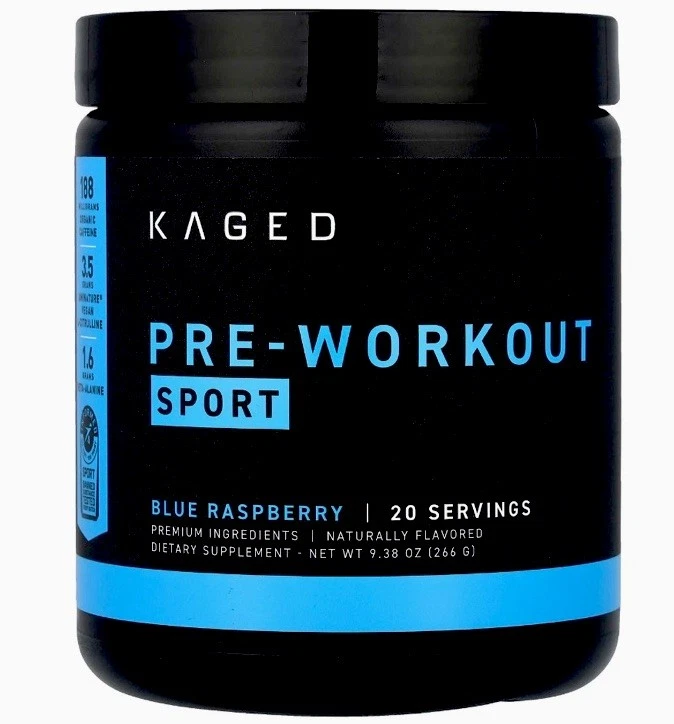 KAGED Pre-Workout, Sport, Blue Raspberry, 9.03 oz (256 g) 20 Servings Exp 3/2027