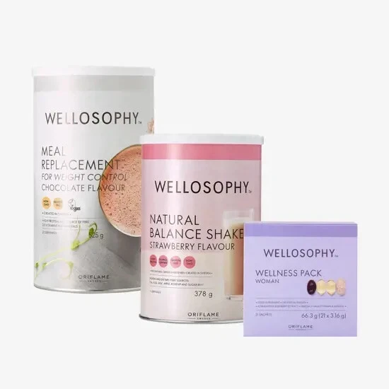 Oriflame SET Wellosophy Shake Strawberry, Meal Replacement, Wellness Pack woman