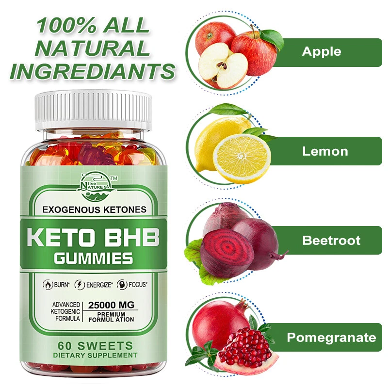 Keto Slimming Gummies Natural Fruit Extract Weight Loss Fat Burner 60 Gummy