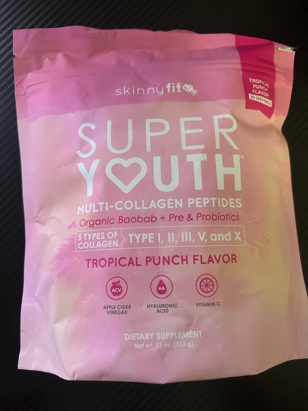SkinnyFit Super Youth Multi-Collagen Peptides Tropical Punch, EXP: 12/2026