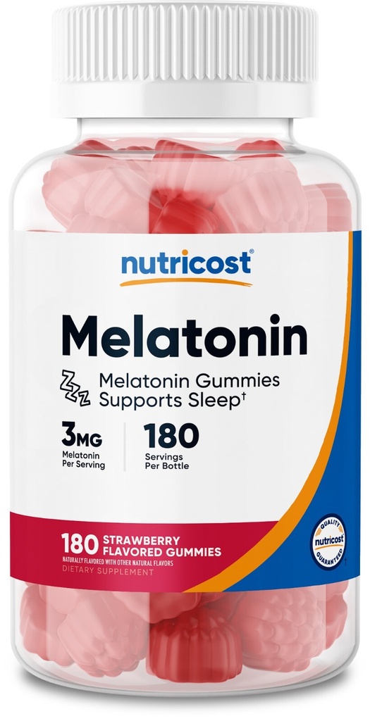 Nutricost Melatonin 3mg, 180 Gummies, Strawberry Flavored