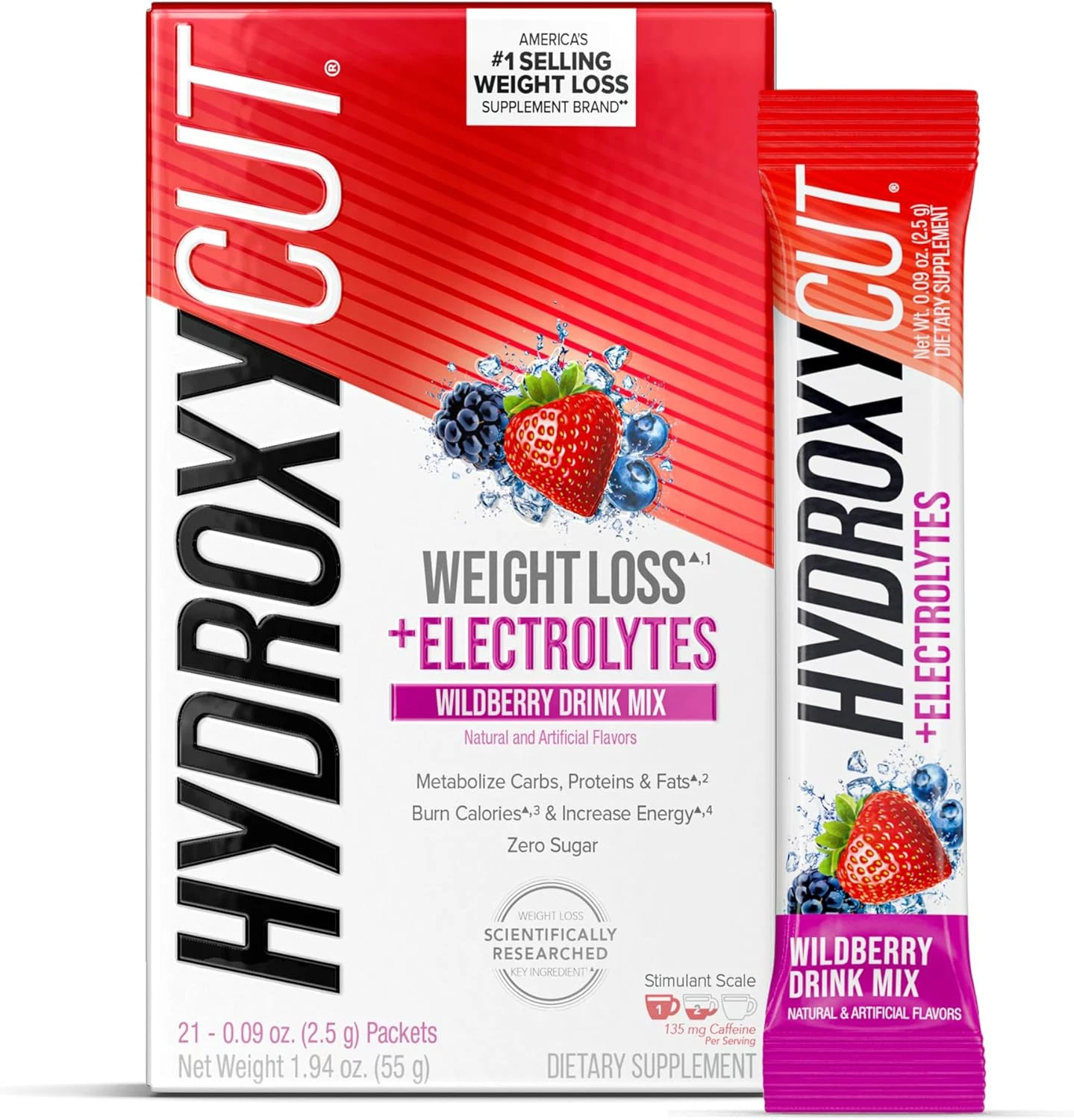 Hydroxycut Drink Mix, Wildberry Blast - 21 Travel-Size Packets - Zero Calories,