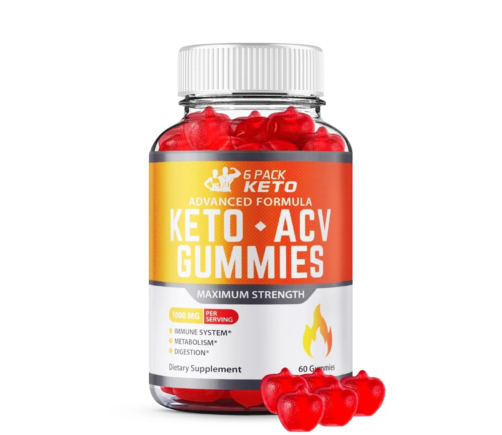 6Pack Keto ACV Gummies Gluten-Free Vitamin B12 Dietary Supplements (60 Gummies)