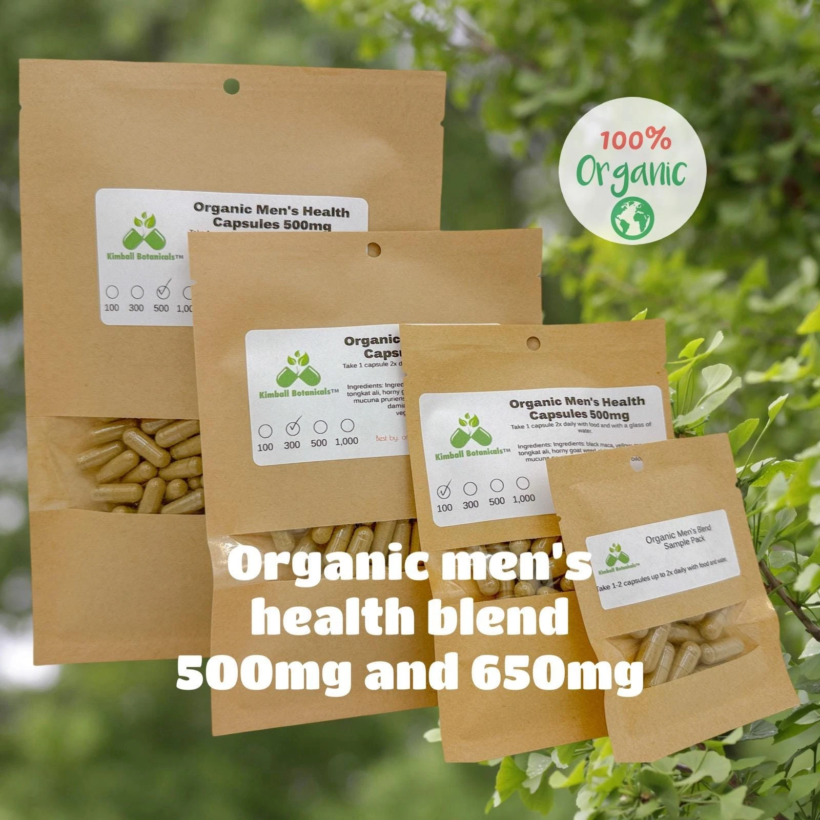 Organic Men's Health blend 500mg or 650mg vegetarian or pullulan capsules made