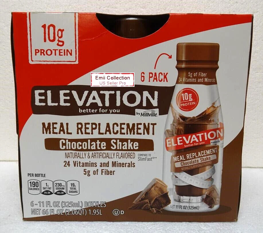 Elevation by Millville Meal Replacement Chocolate Shake Box 66fl oz 1.95L New
