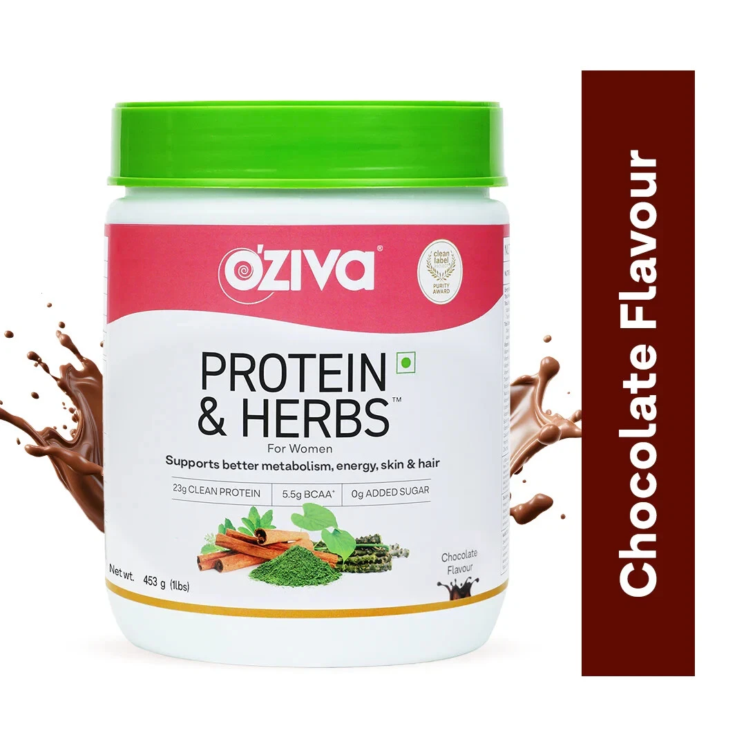 OZiva Protein & Herbs for Weight Management, Women - Chocolate, 453gm